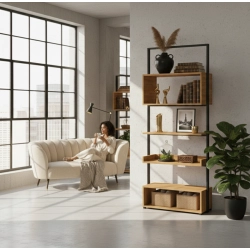 REGAŁ NA KSIĄŻKI METALOWE DREWNO LITE DĄB JESION OLCHA RNK-125